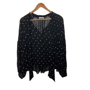 Ulla Johnson Women’s Sz 2 Odelia Black Floral Embroidered Georgette Sheer Top